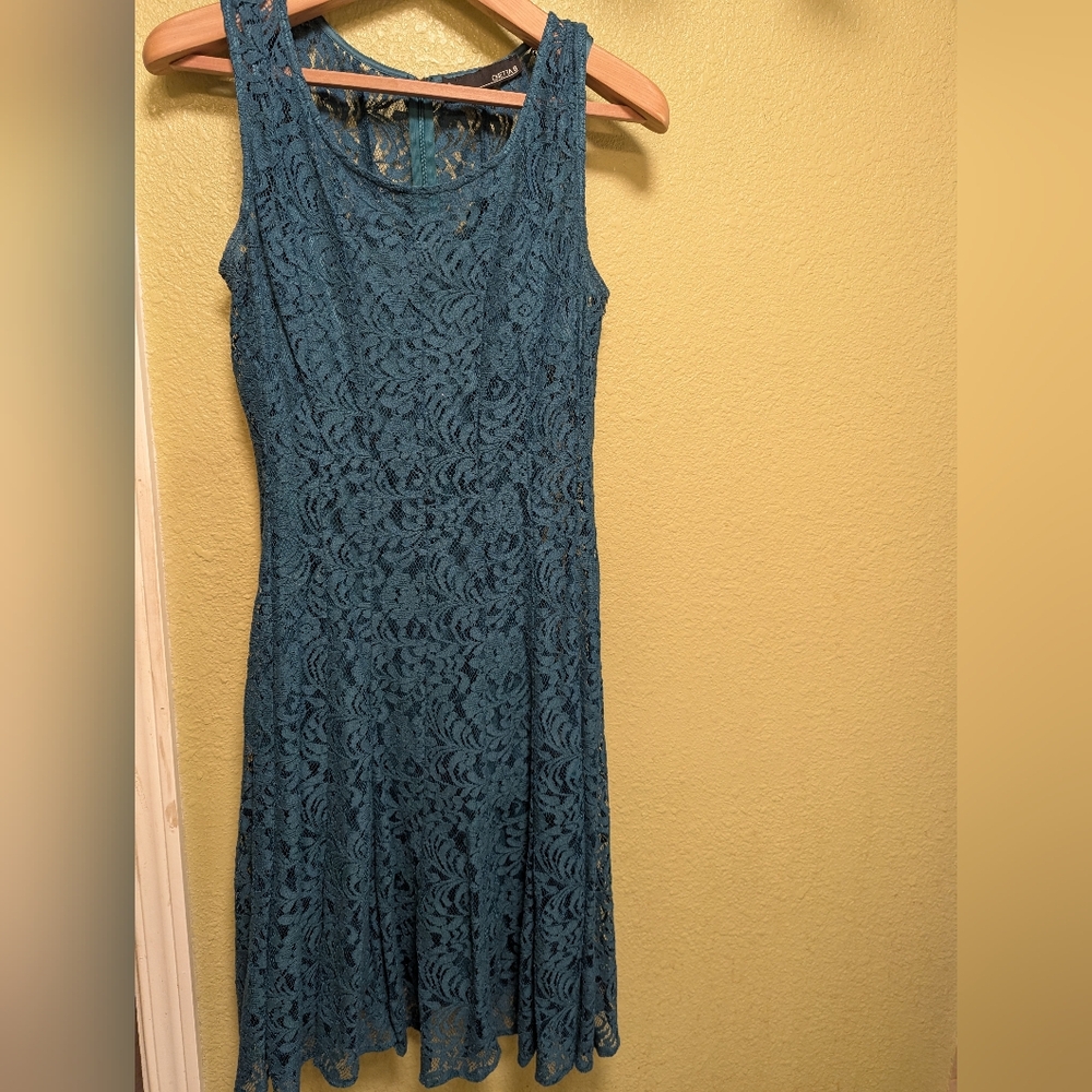 Teal Lace Sleeveless Fit & Flare Dress with Slip Dress